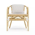 Natural Rattan Leisure Chair With Light Gray Soft Cushion And Simple Design