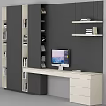Modern Bookcase Design With Desk Computer And Wall Shelves Holding Books