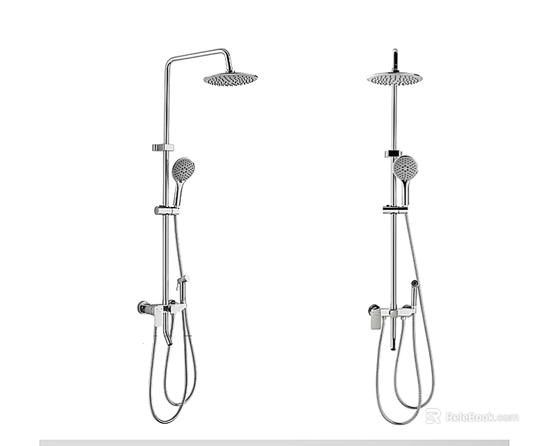 Two Modern Wall Mounted Shower Systems With Rain Head And Handheld Sprayer 3d model
