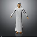 3D Character Model Wearing White Robe With Headscarf In Standing Pose Against Dark Background