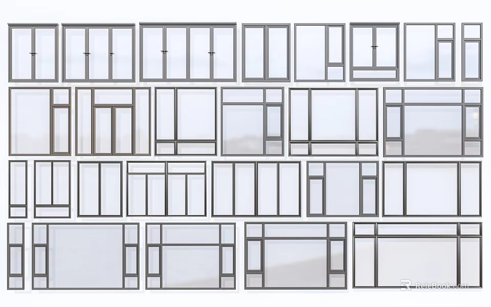 Various Window Frame Designs With Different Glass Panel And Architectural Styles 3d model