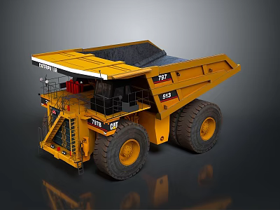 CAT 797 Yellow Mining Dump Truck With Large Tires And Open Dump Bed For Heavy Duty Operations 3d model