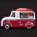 Red And White Ice Cream Truck With Decorative Lights And Open Side Door For Selling