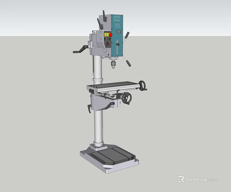 Industrial Pillar Drill Press With Adjustable Worktable Control Panel And Metal Construction 3d model 