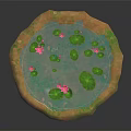 Natural Pond Scene With Blue Water Green Lily Pads And Pink Lotus Flowers