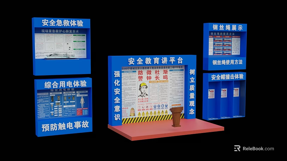 Safety Education Display Platform With First Aid Electrical Experience And Awareness Posters 3d model 