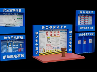 Safety Education Display Platform With First Aid Electrical Experience And Awareness Posters 3d model