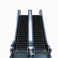 Modern Stainless Steel Escalator With Black Steps Silver Handrails And Indicator Lights