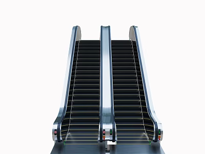 Modern Stainless Steel Escalator With Black Steps Silver Handrails And Indicator Lights 3d model