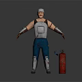 Armored Figure in Silver Helmet Armor With Shoulder Guards Blue Pants and Red Fire Hydrant