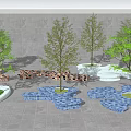 Modern Tree Pits Landscape Design With Trees Blue Patterned Paving And Seats