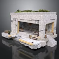 Stone Structure Open Space Design With Green Roof Seating Area And Decorative Items