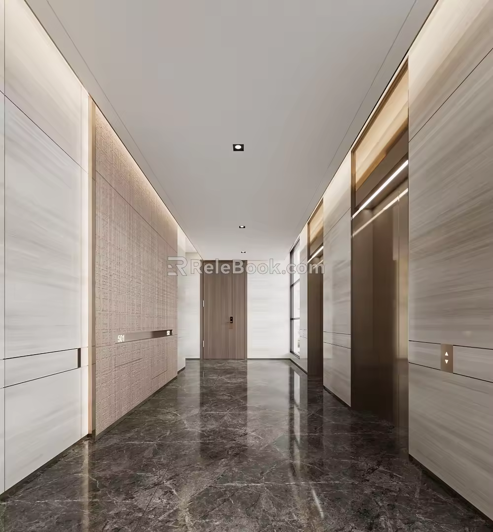 modern elevator hall 3d model