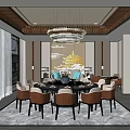 Chinese Style Private Dining Room With Round Chandeliers And Wall Art