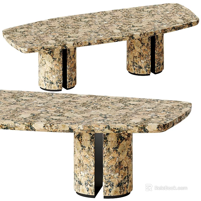 Elegant Marbled Tabletop Furniture With Modern Column Legs Design 3d model 