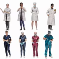Group of Healthcare Professionals in Various Uniforms Standing with Different Postures