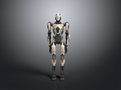 Sleek Futuristic Robot Game and Movie Character With White Black Body and Blue Glowing Elements 3d model