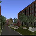 Modern School Campus Garden Landscape With Lush Plants Paved Walkways And Open Activity Spaces