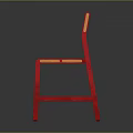 Modern Stylish Dining Chair With Red Frame Wooden Seat And Reflective Surface On Dark Background