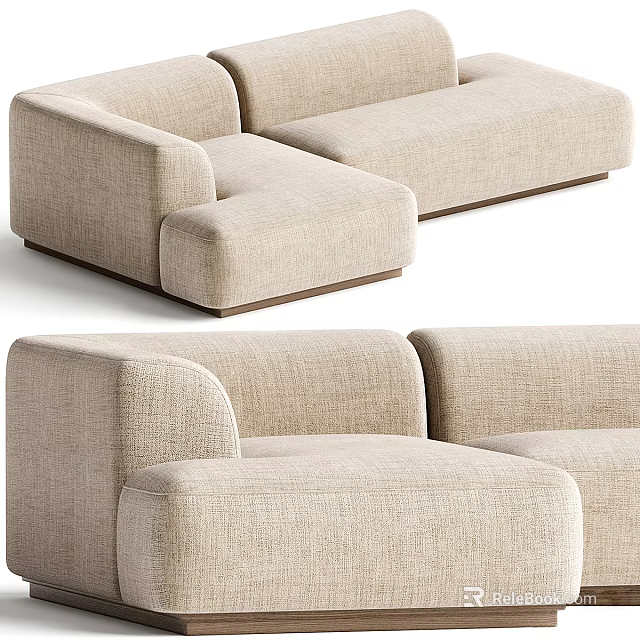 Modern Beige Upholstered Sectional Sofa With Plush Seats And Armrests For Living Room 3d model 