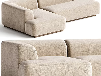 Modern Beige Upholstered Sectional Sofa With Plush Seats And Armrests For Living Room 3d model