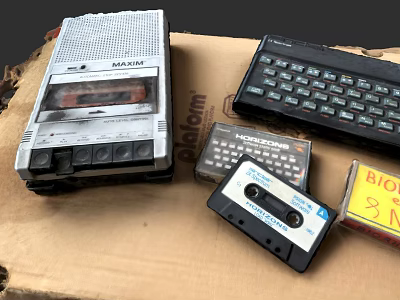 Vintage Electronic Devices Including Tape Recorder Cassette Tapes Keyboard And Calculator 3d model