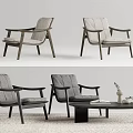 Modern Leisure Chairs With Wooden Frame Grey Fabric And Black Coffee Table In Living Room