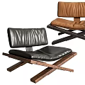 Modern Leather Upholstered Leisure Chair With Black Brown Colors And Wooden Crossed Legs Design