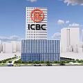 Modern ICBC Bank Building Architectural Design In Urban Setting With Glass Facade