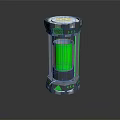 Cylindrical Daily Use Appliance With Green Glowing Transparent Section And Decorative Accents
