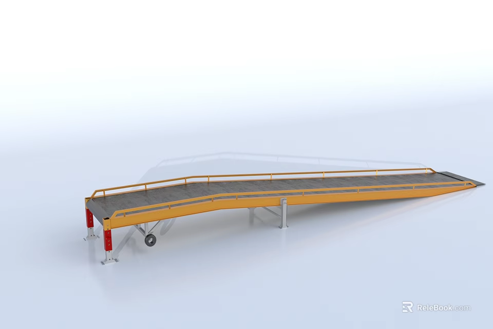 Industrial Mobile Loading Ramp With Yellow Structure Red Support Legs And Gray Surface 3d model 