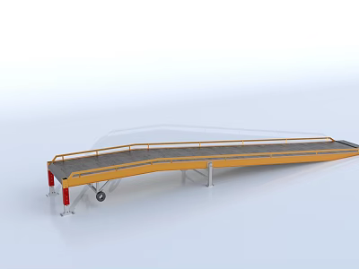 Industrial Mobile Loading Ramp With Yellow Structure Red Support Legs And Gray Surface 3d model