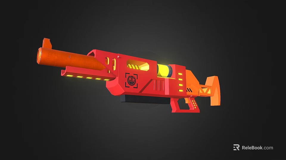 Futuristic Red Sci-fi Gun Featuring Orange Barrel Yellow Luminous Parts And Decorative Details 3d model 