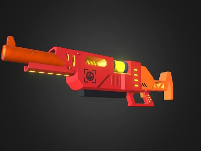 Futuristic Red Sci-fi Gun Featuring Orange Barrel Yellow Luminous Parts And Decorative Details 3d model