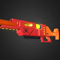 Futuristic Red Sci-fi Gun Featuring Orange Barrel Yellow Luminous Parts And Decorative Details