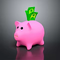 Decorative Ornament Set Featuring Cute Pink Piggy Bank With Green Banknotes