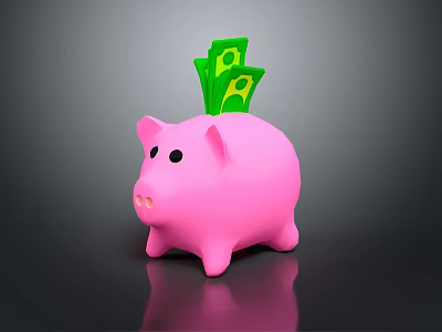 Decorative Ornament Set Featuring Cute Pink Piggy Bank With Green Banknotes 3d model Decorative Ornament Set Featuring Cute Pink Piggy Bank With Green Banknotes 3d model