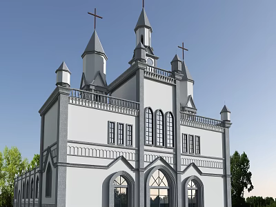 Classic European Architecture Exterior With Spires Crosses Arched Windows And Towers 3d model