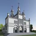 Classic European Architecture Exterior With Spires Crosses Arched Windows And Towers