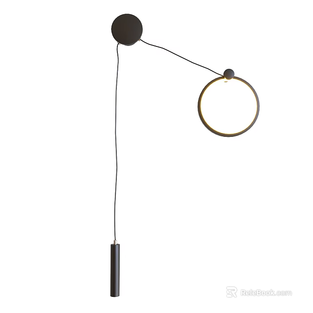 Modern Minimalist Wall Sconce With Circular Gold Ring And Black Hanging Design 3d model 