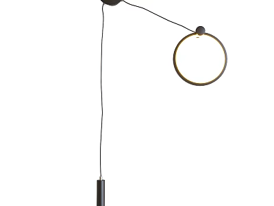 Modern Minimalist Wall Sconce With Circular Gold Ring And Black Hanging Design 3d model