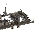Traditional Ancient Architecture With Wooden Structures Sloped Roofs And Village Fences