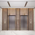 Modern Elevator Lobby Design With Wooden Panel Walls And Silver Elevator Doors 3d model