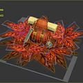 Cartoon Scene Featuring Red Backpack Yellow Scrolls Silver Knife And Red Maple Leaves