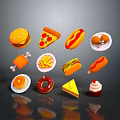 Colorful Assorted Fast Foods Featuring Hamburger Pizza Hot Dog Fried Chicken Fries Donut And Cake