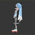 Cute Game Movie Character With Blue Hair Pigtails Transparent Coat Track Pants And Red Sneakers