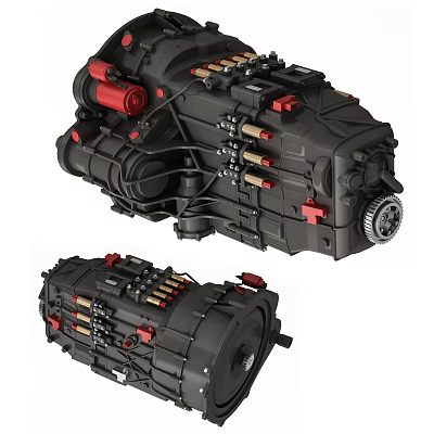 Detailed 3D Engine Model Displaying Mechanical Structure Red Components and Metal Parts 3d model