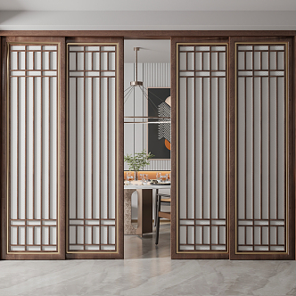 New Chinese style sliding door solid wood sliding door 3d model