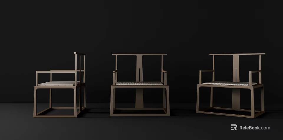Three Modern Wooden Armchairs With Minimalist Design Against Dark Background 3d model 