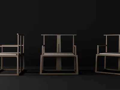 Three Modern Wooden Armchairs With Minimalist Design Against Dark Background 3d model